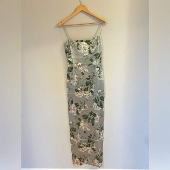NEW Reformation Frankie Long Silk Dress in Tea Garden Green Floral | size 6 - Picture 6 of 12